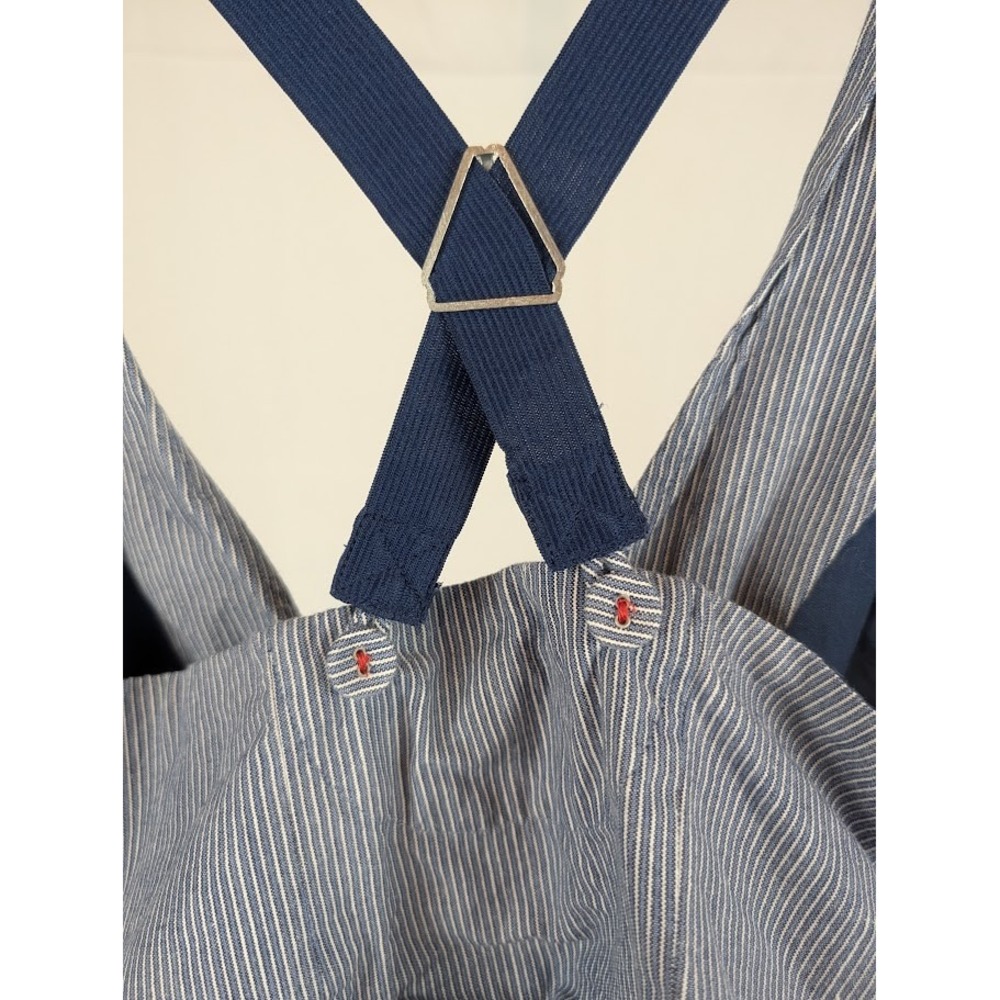 Maurices Blue Pinstripe Cropped Vest Small Crisscross Back Polka Dot Lining - Picture 9 of 10